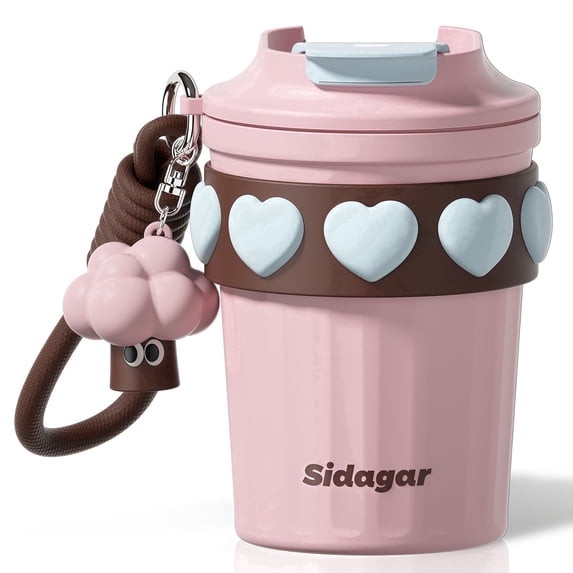 Sidagar 12 oz Insulated Coffee Tumbler with Lid, Stainless Steel Cute Travel Mug, Light Pink