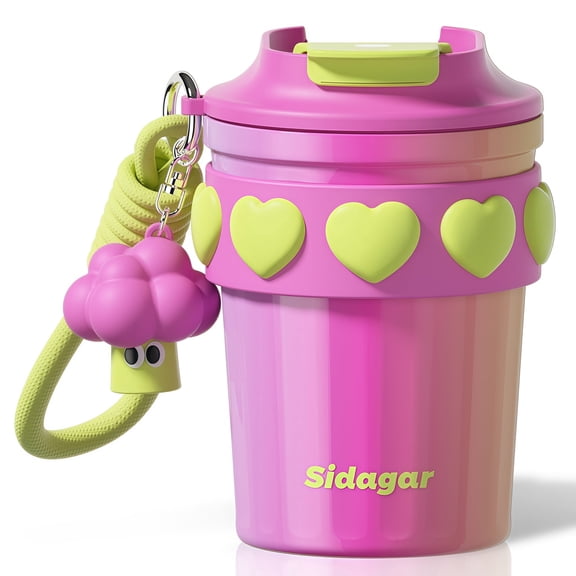 Sidagar 12 oz Stainless Steel Insulated Travel Coffee Mug, Leak-Resistant Lid, Rose Pink