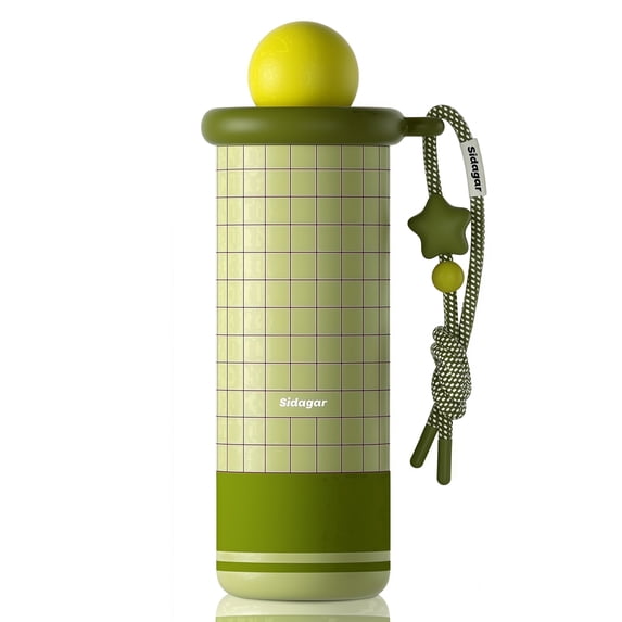 Sidagar 18 oz Green Plaid Ceramic Lined Insulated Tumbler with Straw and Leakproof Lid
