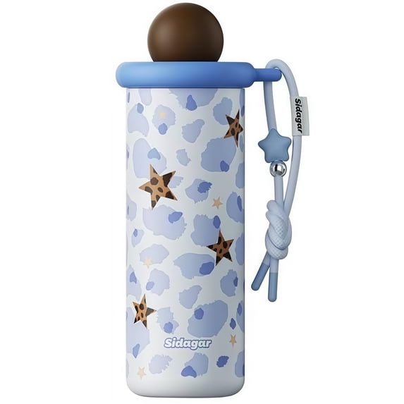 Sidagar 18 oz Pastel Leopard Blue Ceramic Lined Insulated Tumbler with Straw and Leakproof Lid