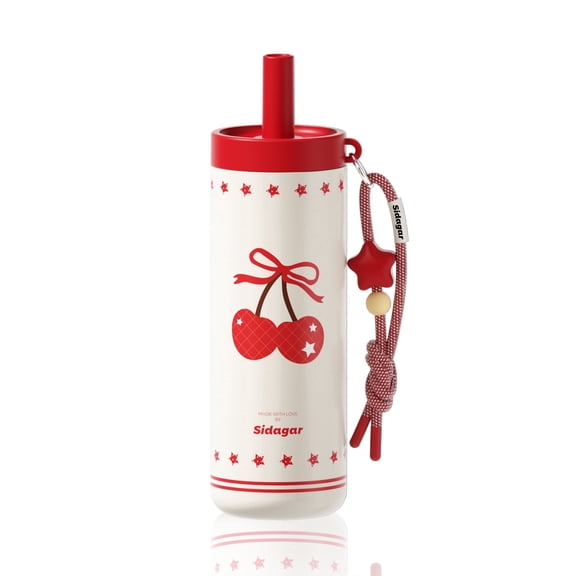 Sidagar 21 oz Insulated Stainless Steel Double-Walled Travel Mugs with Lid and Straw, Cherry