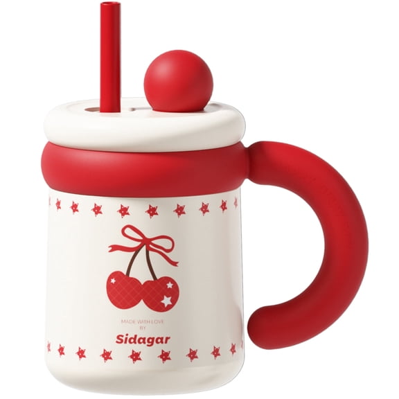 Sidagar 22 oz Ceramic Lined Insulated Stainless Steel Coffee Mug, Leak Resistant Lid, Cherry