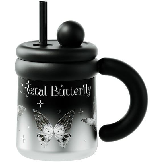 Sidagar 22 oz Ceramic Lined Stainless Steel Insulated Coffee Mug, Leak Resistant Lid, Crystal Butterfly