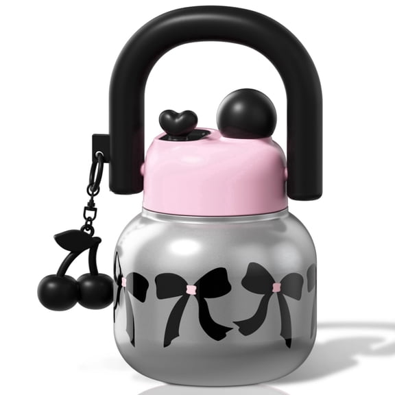 Sidagar 23 oz Vacuum Insulated Water Bottle with Straw and Carry Handle, Wide Mouth, Black Bow