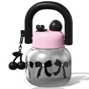 Sidagar 22 oz Cute Insulated Stainless Steel Water Bottle with Straw and Carry Handle, Leakproof, Black Bow Pattern