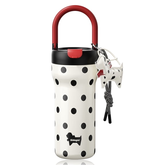 Sidagar 24 fl oz Stainless Steel Insulated Tumbler with Top Handle, Spill Proof Straw Lid, Polka Dot White