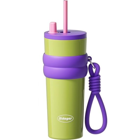 Sidagar 24 oz Ceramic Lined Stainless Steel Insulated Everyday Tumbler, Leak-Resistant Straw Lid, Neon Lime