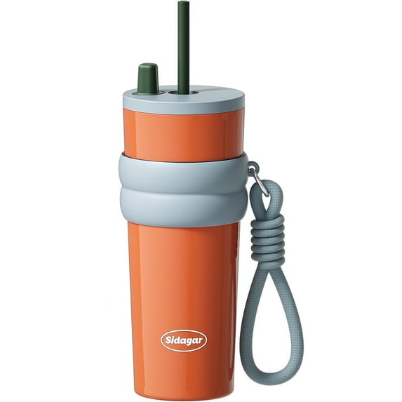 Sidagar 24 oz Ceramic Lined Stainless Steel Insulated Everyday Tumbler, Leak-Resistant Straw Lid, Sunset Orange