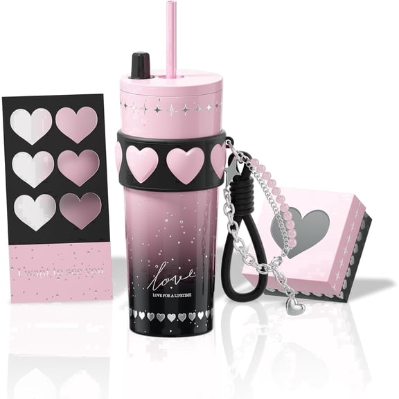Sidagar 24oz Ceramic Coated Insulated Tumbler with Straw, Gift Travel Mug for Women and Couples, Pink