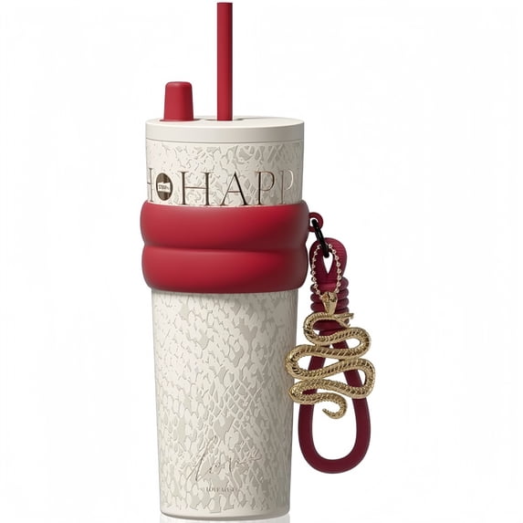 Sidagar 24oz Ceramic-Coated Stainless Steel Insulated Holiday Tumbler, Leak-Resistant Straw Lid, White