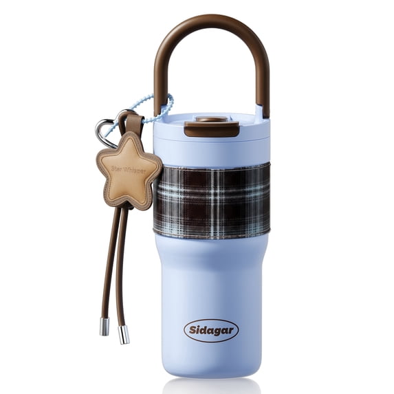 Sidagar 26 fl oz Ceramic Lined Stainless Steel Insulated Tumbler with Top Handle, Spill Proof Straw Lid, Blue