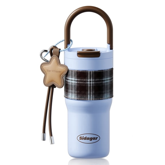 Sidagar 26 fl oz Ceramic Lined Stainless Steel Insulated Tumbler with Top Handle, Spill Proof Straw Lid, Blue