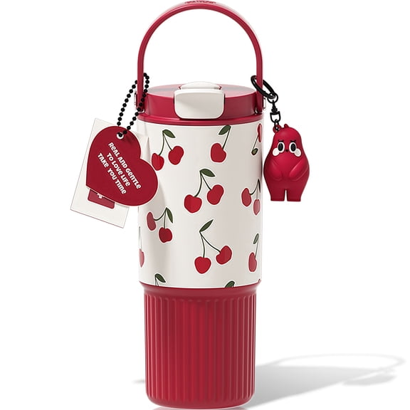 Sidagar 26 fl oz Stainless Steel Insulated Water Bottle with Handle, Leakproof Straw Lid, Cherry Red