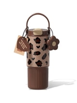 Sidagar 26 fl oz Stainless Steel Insulated Water Bottle with Handle, Leakproof Straw Lid, Brown Leopard