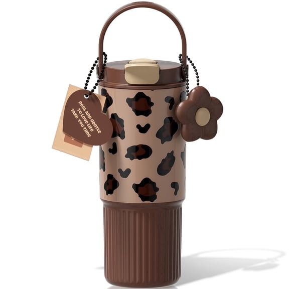 Sidagar 26 fl oz Stainless Steel Insulated Water Bottle with Handle, Leakproof Straw Lid, Chocolate Brown