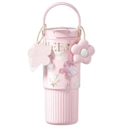 Sidagar 26 fl oz Stainless Steel Insulated Water Bottle with Handle, Leakproof Straw Lid, Floral Pink