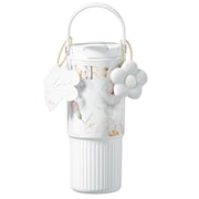 Sidagar 26 fl oz Stainless Steel Insulated Water Bottle with Handle, Leakproof Straw Lid, Floral White