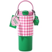 Sidagar 26 fl oz Stainless Steel Insulated Water Bottle with Handle, Leakproof Straw Lid, Pink Green