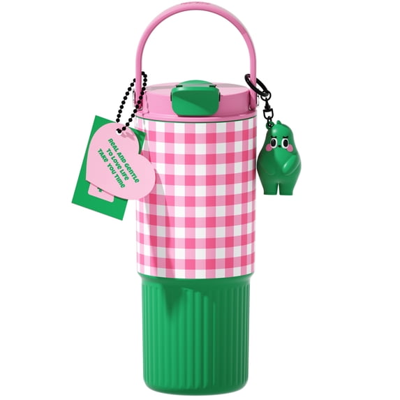Sidagar 26 fl oz Stainless Steel Insulated Water Bottle with Handle, Leakproof Straw Lid, Pink Green