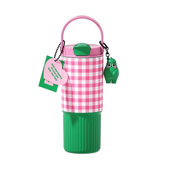 Sidagar 26 fl oz Stainless Steel Insulated Water Bottle with Handle, Leakproof Straw Lid, Pink Green