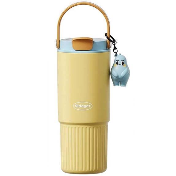 Sidagar 26 fl oz Stainless Steel Insulated Water Bottle with Handle, Leakproof Straw Lid, Yellow