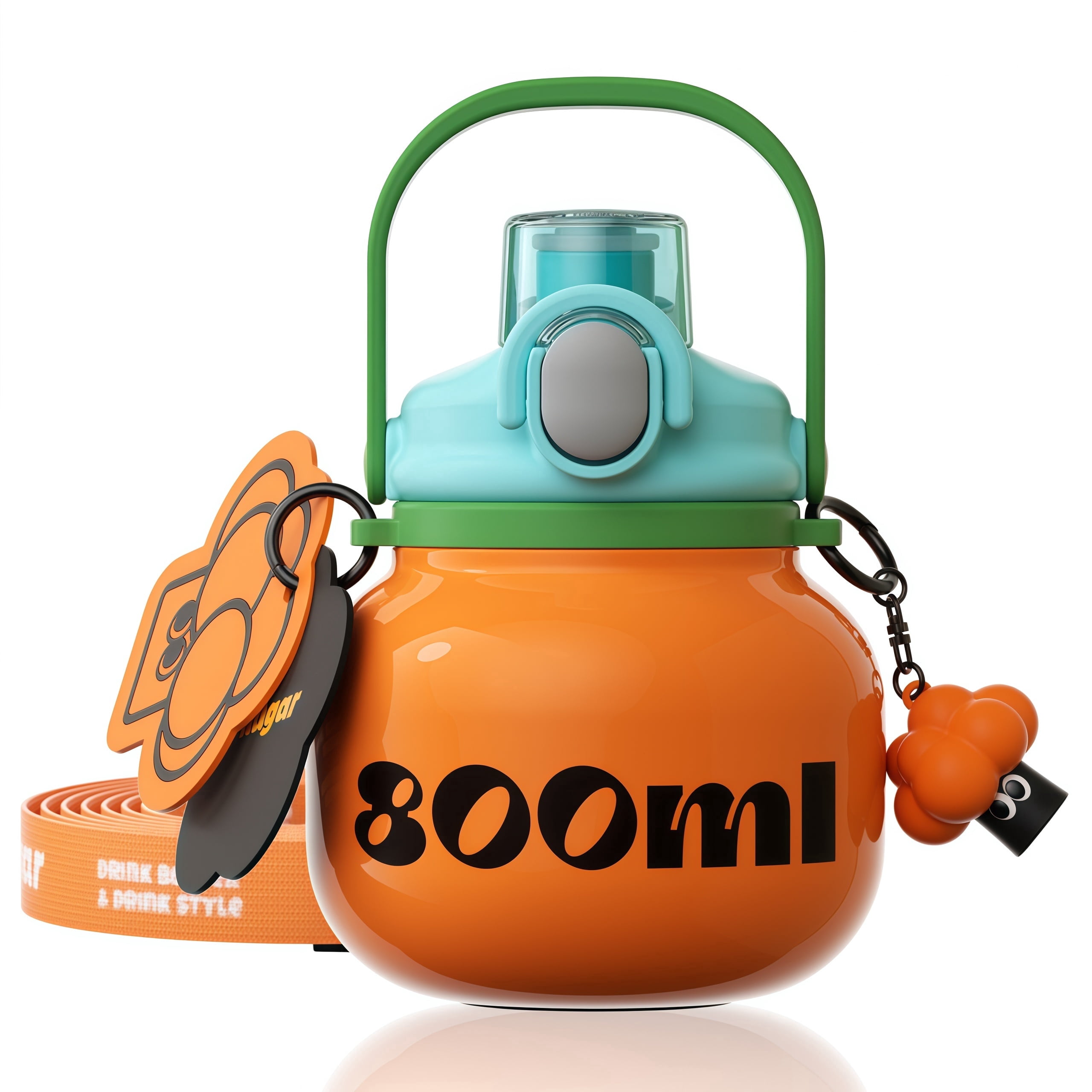 Sidagar 27 oz Stainless Steel Vacuum Insulated Water Bottle with Straw and Carry Handle, Orange
