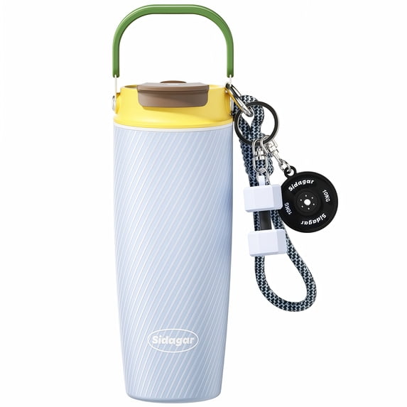 Sidagar 30 oz Insulated Water Bottle with Straw, Dual Drinking Lid and Carry Handle, Stainless Steel Travel Tumbler, Blue