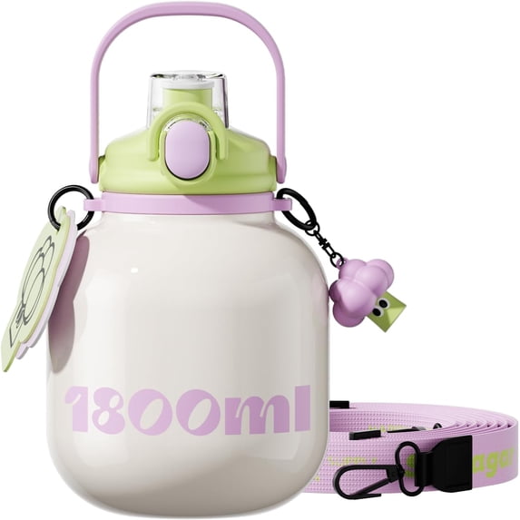 Sidagar 60 oz Half Gallon Insulated Water Bottle with Straw, Leakproof, Wide Mouth Water Jug with Handle, White