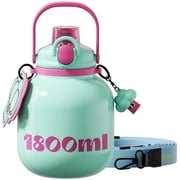 Sidagar 60 oz Large Stainless Steel Insulated Water Bottle with Straw Lid and Carry Handle, Leak-Resistant, Green