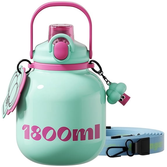 Sidagar 60 oz Large Stainless Steel Insulated Water Bottle with Straw Lid and Carry Handle, Leak-Resistant, Green