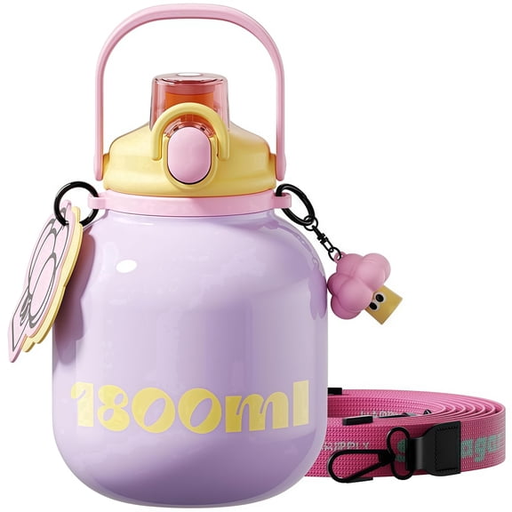 Sidagar 60 oz Stainless Steel Insulated Water Bottle with Carry Handle, Leak-Proof Straw Lid, Purple