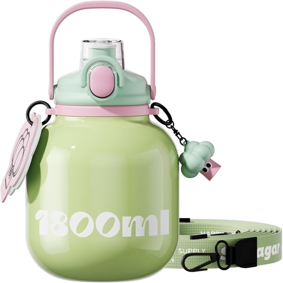 Sidagar 60oz Stainless Steel Insulated Water Bottle with Handle, Leak-Resistant Straw Lid, Mint Green