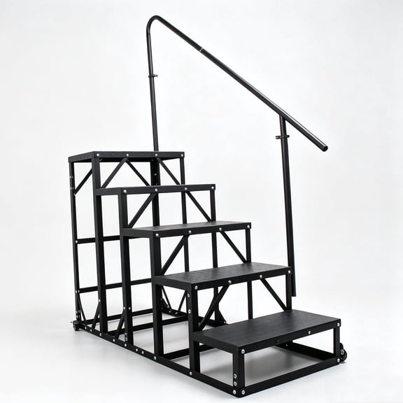 Sidasu 5-Step RV Stairs with Handrail and Wheels, Portable Mobile Home Steps with Moveable Wheels, Outdoor Porch Stairs
