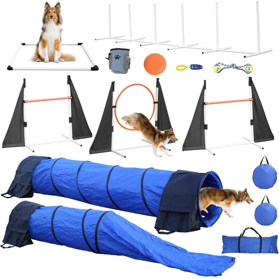 Sidasu Agility Training Equipment for Dogs,Dog Agility Equipment for Backyard&Indoor Training-Professional Backyard Course with Adjustable Jumps,Collapsible Tunnel,Storage Bags&Ball (13 PC)