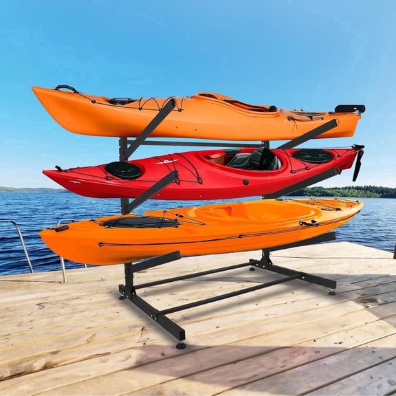 Sidasu 3-Tier Freestanding Kayak Storage Rack, Vertical Stand for Kayaks Canoes and Paddleboards, Heavy-Duty Indoor Outdoor Organizer with Foam Padding
