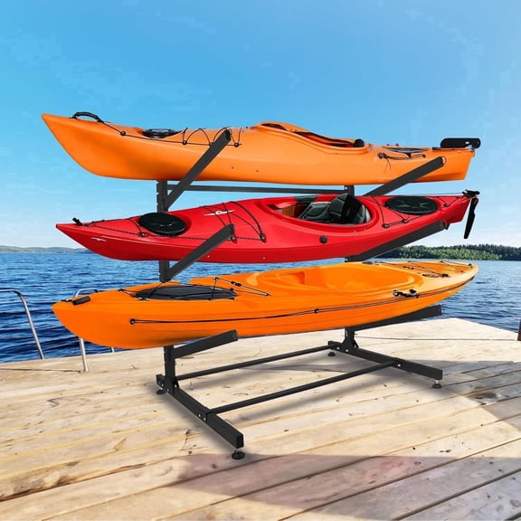 Sidasu 3-Tier Freestanding Kayak Storage Rack, Vertical Stand for Kayaks Canoes and Paddleboards, Heavy-Duty Indoor Outdoor Organizer with Foam Padding