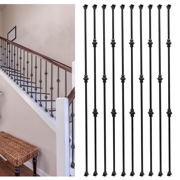 Sidasu Iron Balusters Set of 10 Double Knuckle Stair Spindles - 1/2" Square Metal Balusters With Swivel Shoes