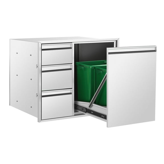 Sidasu Outdoor Kitchen Drawer Combo,BBQ Triple Drawer & Trash Drawer with 2 Trash Cans (20L) 28WX22HX19D Inch for BBQ Island,Grilling Station