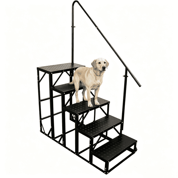 Sidasu RV Stairs 5 Step with Moveable Wheels, RV Steps with Handrail for Mobile Home, Outdoor Stairs, Portable Porch Steps