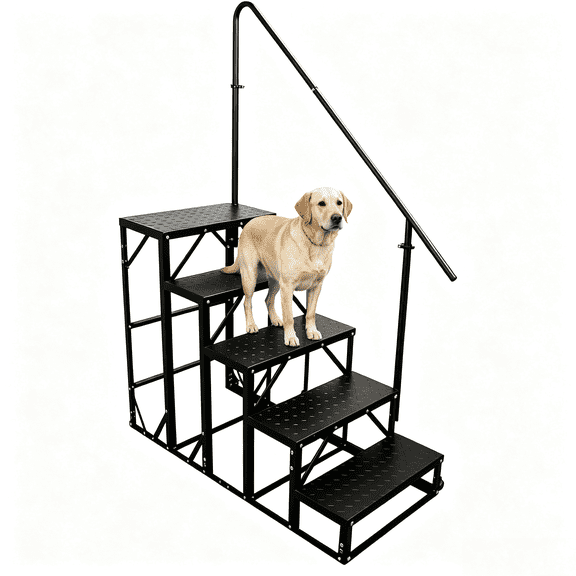 Sidasu RV Rtairs 5 Step with Moveable Wheels, RV Steps with Handrail for Mobile Home, Outdoor Stairs, Portable Porch Steps