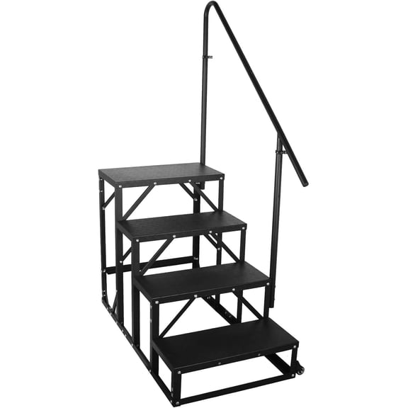 Sidasu RV Steps with Handrail, 4 Steps Hot Tub Steps with Handrail Mobile Home Stairs Steps with Anti-Slip Panel, Portable RV Steps with Wheels, Camper Steps for Travel Trailers,Home and Porch