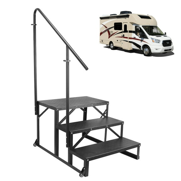 Sidasu RV Steps with Handrail,Hot Tub Steps with Handrail,Mobile Home Stairs 3 Steps,Non Slip Panel,Portable Stairs for 5th Wheel RV