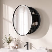 Wemily 20 Inch Round Black Medicine Cabinet with Mirror, Wall Mounted Bathroom Storage with Hidden Shelves