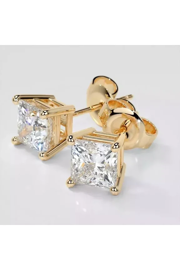 Siddeshwar Jewels 2Ct Princess Cut Lab Created Diamond Stud Earrings in 14K Yellow Gold Plated