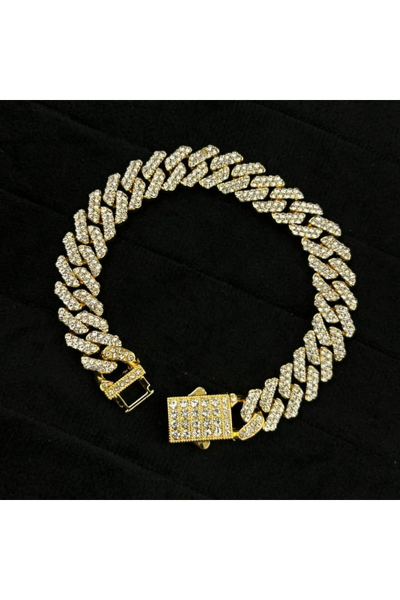 Siddeshwar Jewels 7Ct Lab Created Round Cut Diamond Men's Cuban Bracelet in 14K Yellow Gold Plated