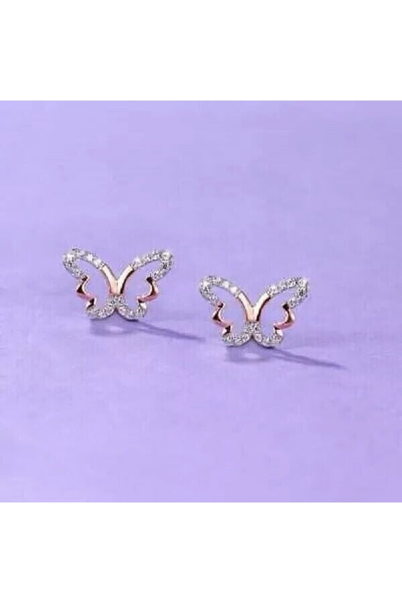 Siddeshwar Jewels Butterfly 2Ct Lab Created Round Cut Diamond Stud Earrings in 14K Rose Gold Plated