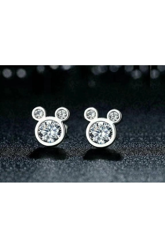 Siddeshwar Jewels Micky Mouse 2Ct Lab Created Round Cut Diamond Stud Earrings in 14K White Gold Plated