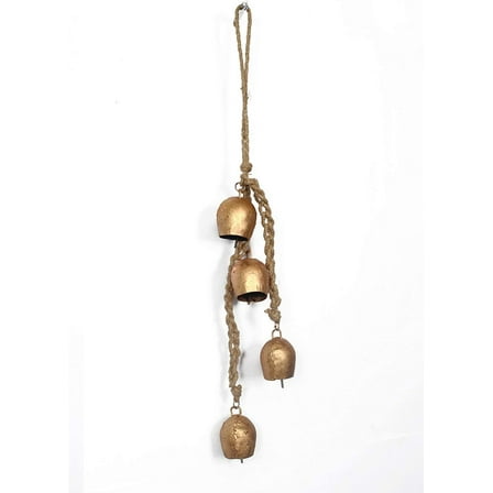 Siddhivinayak Overseas Rustic Wrought Iron Door Chimes & Bells, Brass Finish (4 Count)