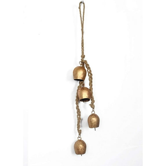 Siddhivinayak Overseas Rustic Wrought Iron Door Chimes & Bells, Brass Finish (4 Count)