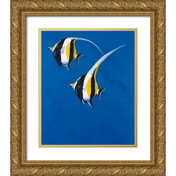 Siddle, Keith 26x31 Gold Ornate Wood Framed with Double Matting Museum Art Print Titled - Moorish Idols - Blue